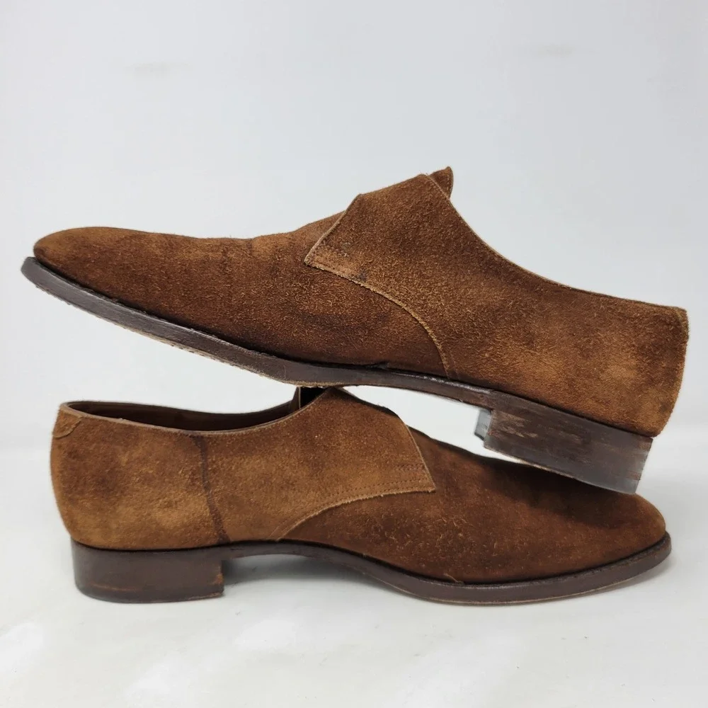 Ralph Lauren Brown Suede Single Monk Strap Men Made in England Dress Shoes Sz 11